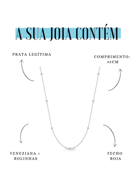Corrente de Prata 0,15mm Veneziana com Bolinhas 45cm