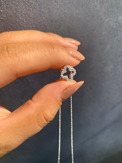 Colar Prata 925 Trevo Vazado Feminino Zircônia Cristal 45cm