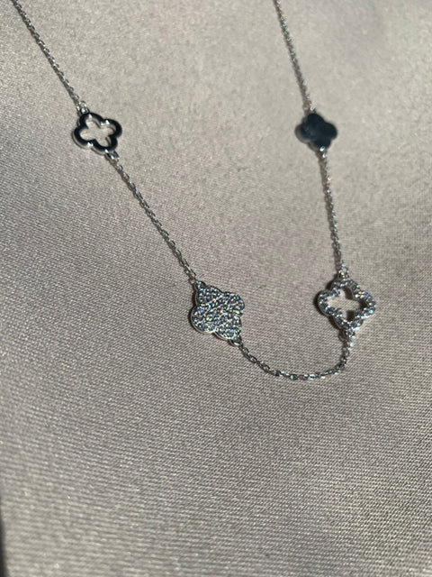 Colar Trevo Prata 925 Trevos Feminino Zircônia Gargantilha