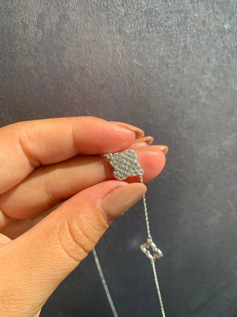 Colar Trevo Prata 925 Trevos Feminino Zircônia Gargantilha