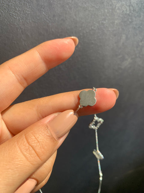 Colar Trevo Prata 925 Trevos Feminino Zircônia Gargantilha