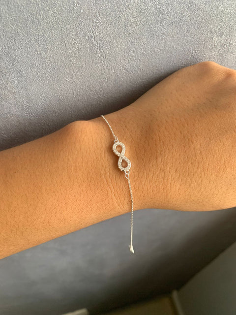 Pulseira em Prata 925 Símbolo Do Infinito Pedra Zircônia