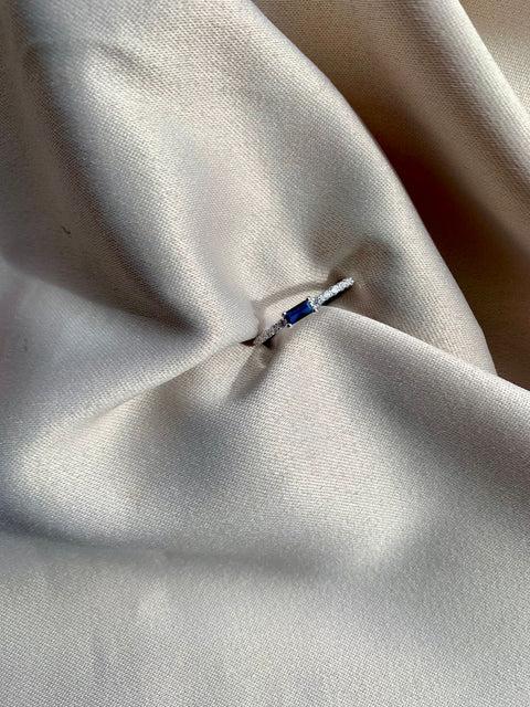 Anel Prata 925 Meia Aliança Solitário Safira Azul Feminino