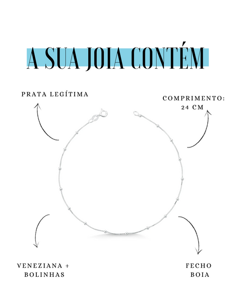 Tornozeleira de Prata 15mm Veneziana com Bolinhas 24cm