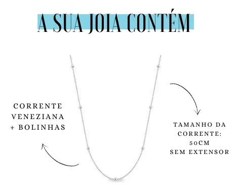Corrente de Prata 0,15mm Veneziana com Bolinhas 50cm