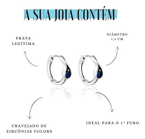 Argola Brinco em Prata 925 Gota de Click Feminina Básica