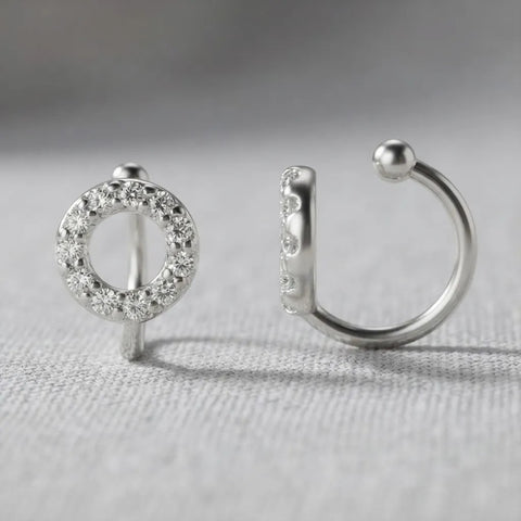 Piercing de Prata Pressão Orelha com Zircônias Cristal