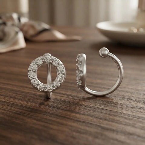Piercing de Prata Pressão Orelha com Zircônias Cristal