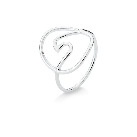 Anel de Prata Círculo e Onda do Mar