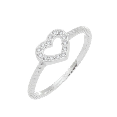 Anel de Prata Coração Vazado com Zircônias Cristal