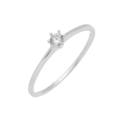 Anel de Prata Solitário com uma Pedra de Zircônia Cristal