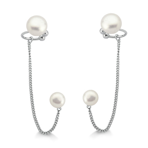 Brinco de Prata + Piercing Pressão Orelha em Pérolas