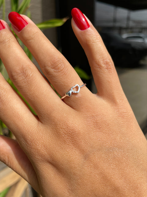 Anel de Prata Coração Duplo e Zircônia Cristal