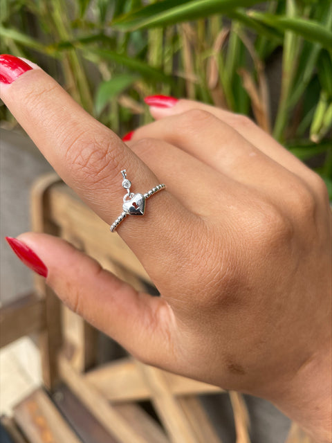 Anel de Prata Cadeado Coração