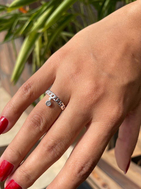 Anel de Prata Elos e Pingente com Zircônia Cristal