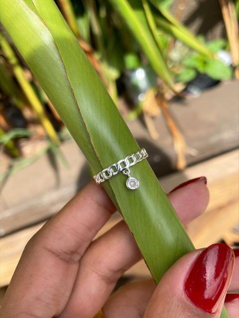 Anel de Prata Elos e Pingente com Zircônia Cristal