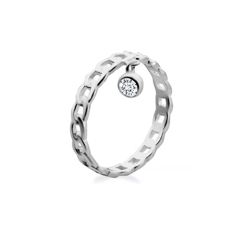 Anel de Prata Elos e Pingente com Zircônia Cristal