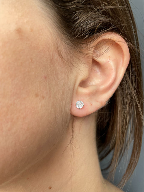 Brinco De Prata Ponto De Luz Com Zircônia Cristal 5mm